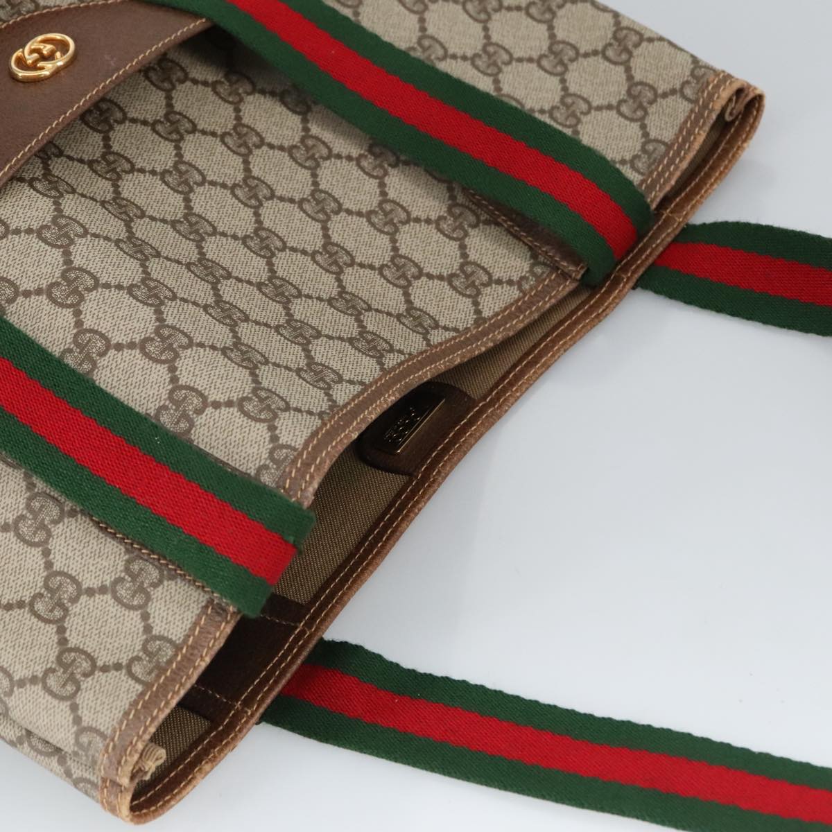 GUCCI GG Supreme Web Sherry Line Tote Bag PVC Beige Gold 002 123 6487 98704