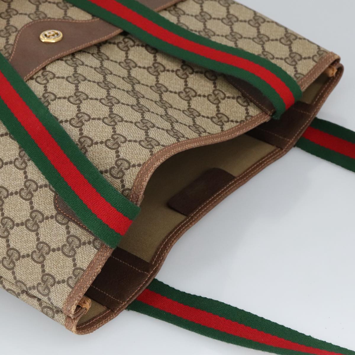 GUCCI GG Supreme Web Sherry Line Tote Bag PVC Beige Gold 89 02 003 98727