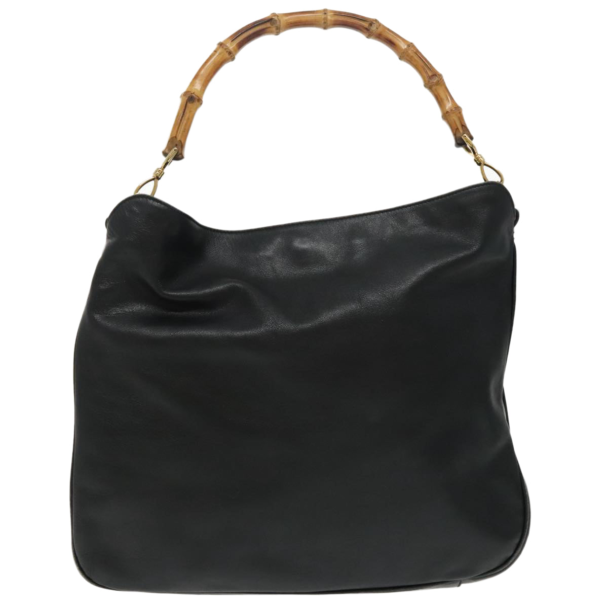 GUCCI Bamboo Hand Bag Leather 2way Black Gold 001 1577 98735