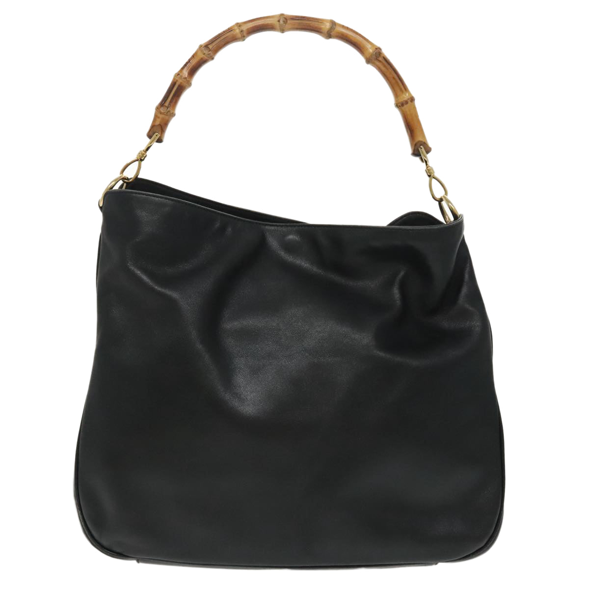 GUCCI Bamboo Hand Bag Leather 2way Black Gold 001 1577 98735