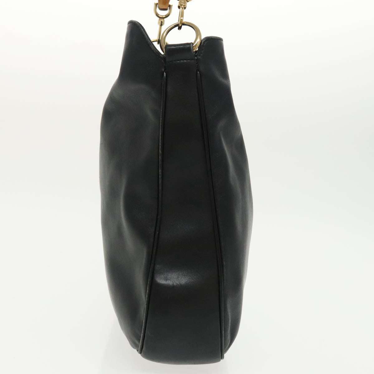 GUCCI Bamboo Hand Bag Leather 2way Black Gold 001 1577 98735