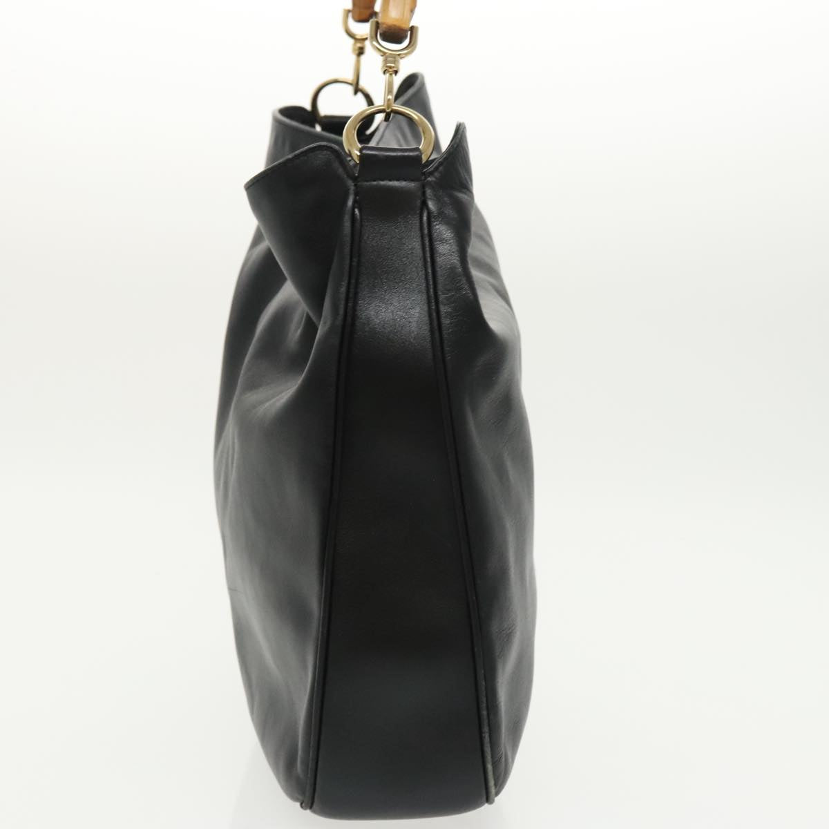 GUCCI Bamboo Hand Bag Leather 2way Black Gold 001 1577 98735