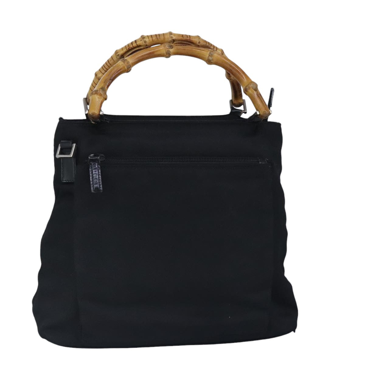 GUCCI Bamboo Hand Bag Nylon 2way Black Silver 99165