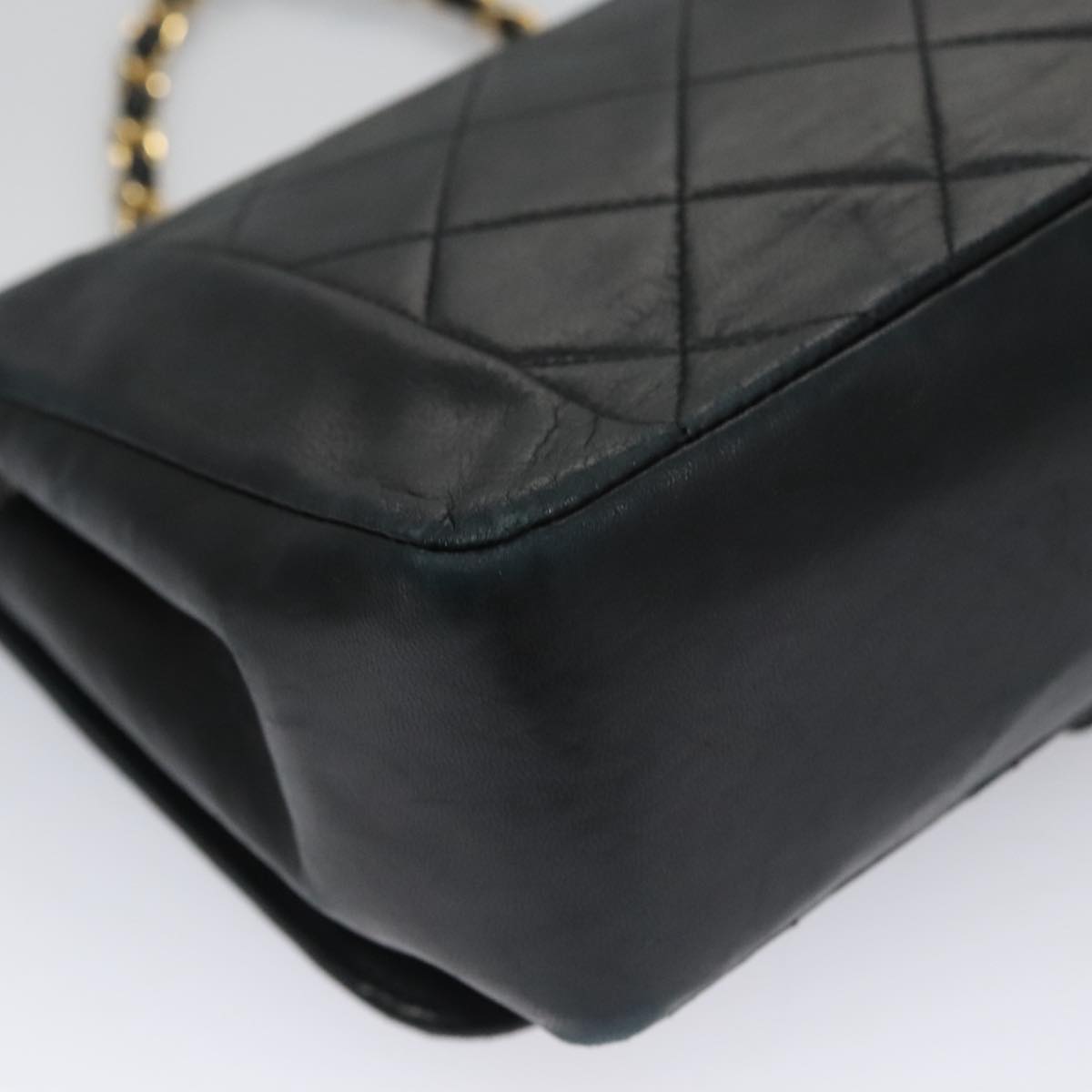 CHANEL Matelasse Turn Lock Chain Shoulder Bag Lamb Skin Black CC 99218
