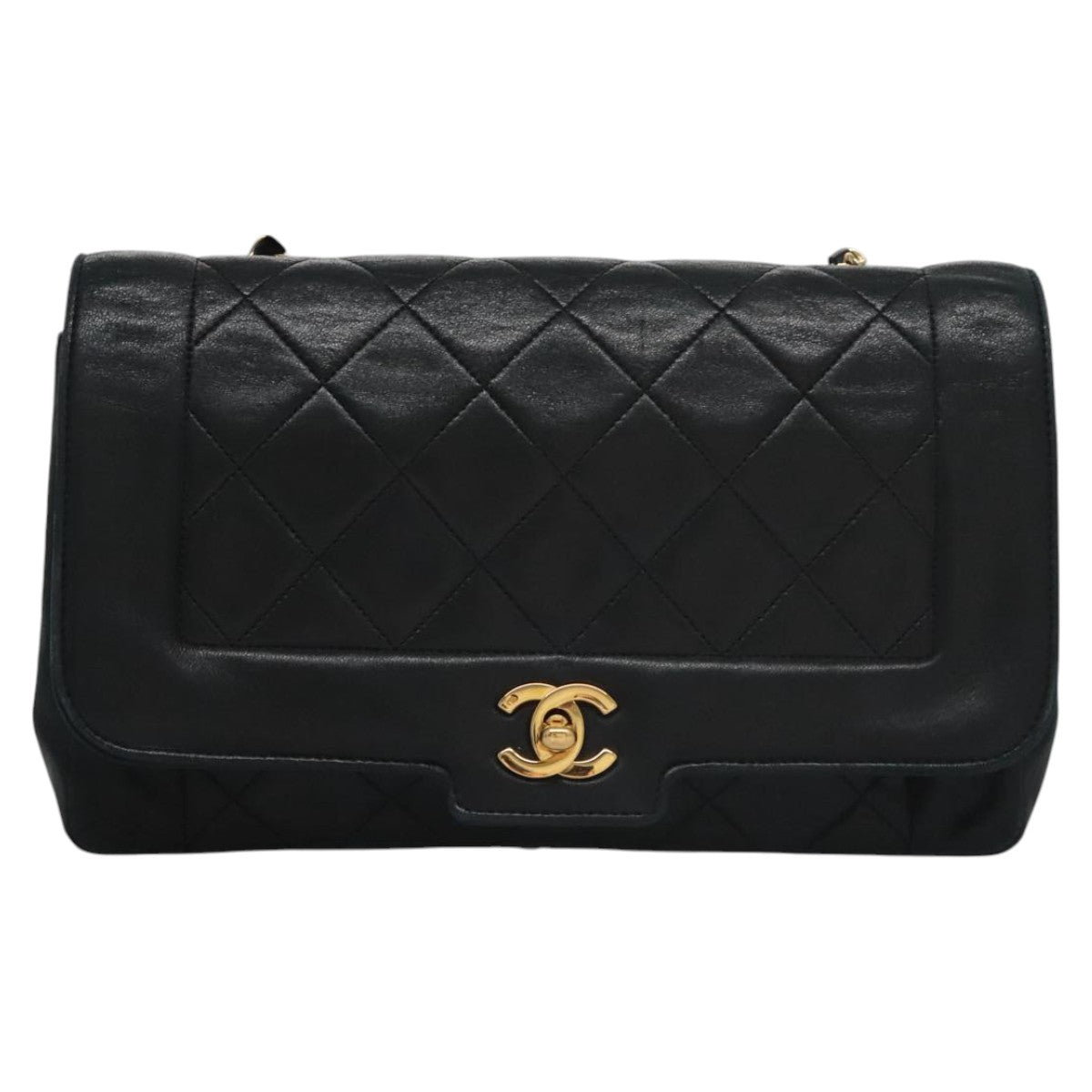 CHANEL Matelasse Turn Lock Chain Shoulder Bag Lamb Skin Black CC 99218
