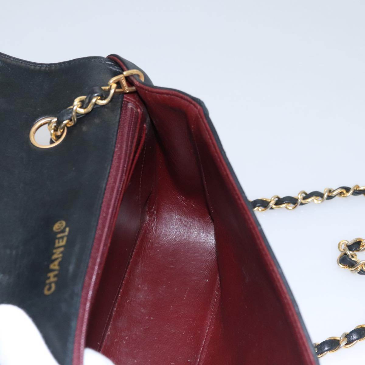 CHANEL Matelasse Turn Lock Chain Shoulder Bag Lamb Skin Black CC 99218