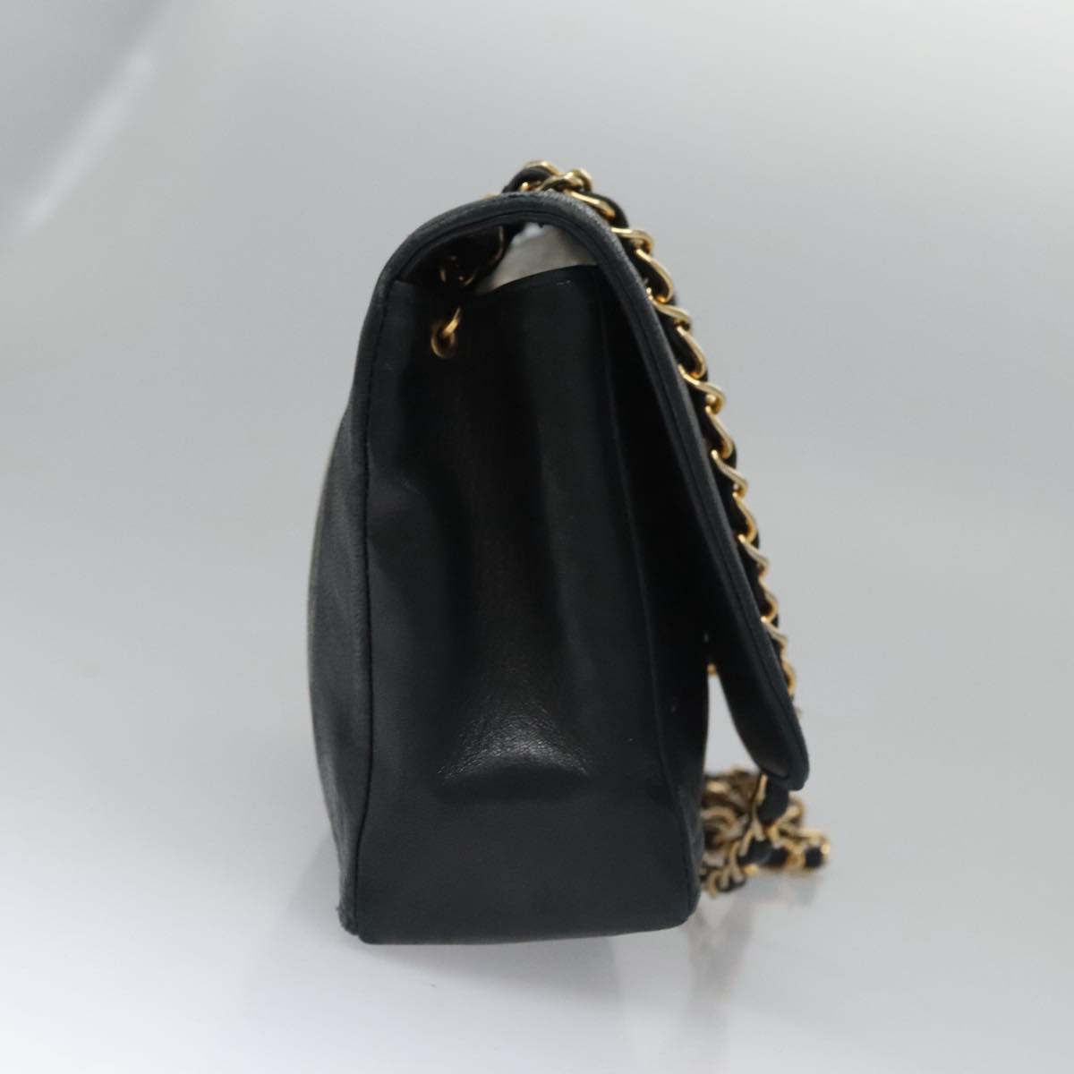 CHANEL Matelasse Turn Lock Chain Shoulder Bag Lamb Skin Black CC 99218