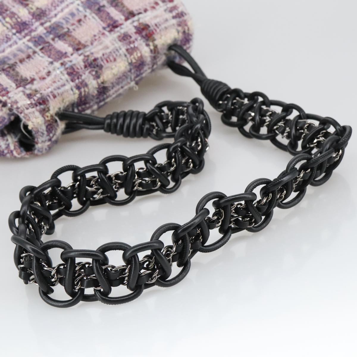 CHANEL Camelia Chain Shoulder Bag Canvas Purple CC 99854A