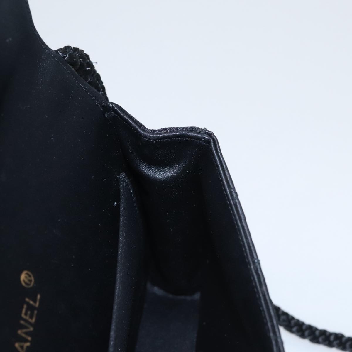 CHANEL Matelasse Sequin Flower Shoulder Bag Satin Black CC 99855