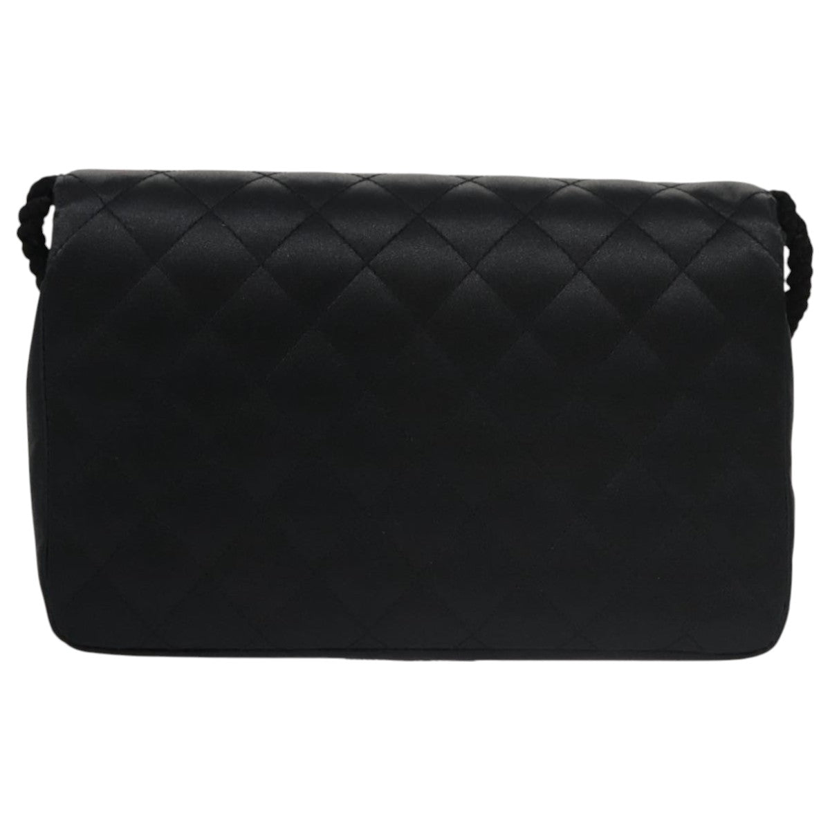 CHANEL Matelasse Sequin Flower Shoulder Bag Satin Black CC 99855