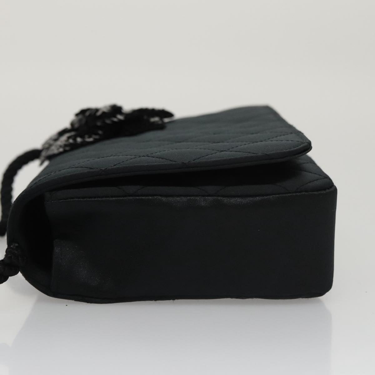 CHANEL Matelasse Sequin Flower Shoulder Bag Satin Black CC 99855