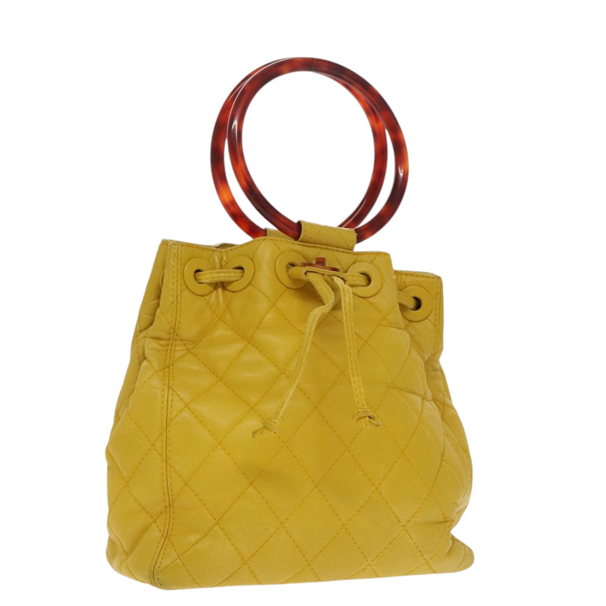 CHANEL Matelasse Hand Bag Lamb Skin Yellow CC 99932