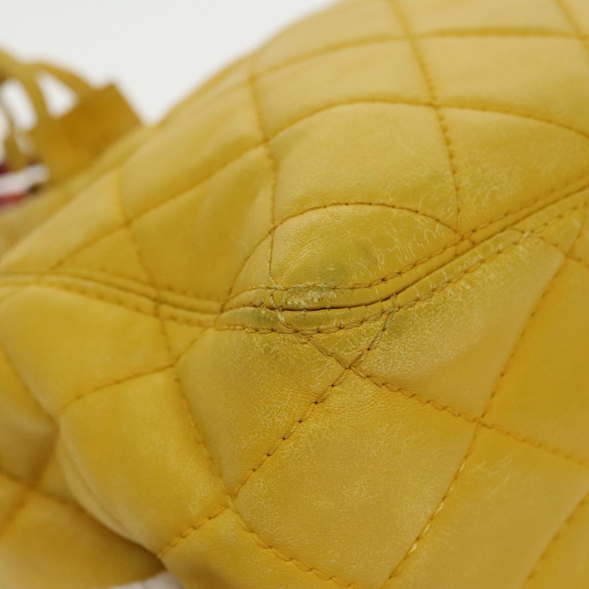 CHANEL Matelasse Hand Bag Lamb Skin Yellow CC 99932