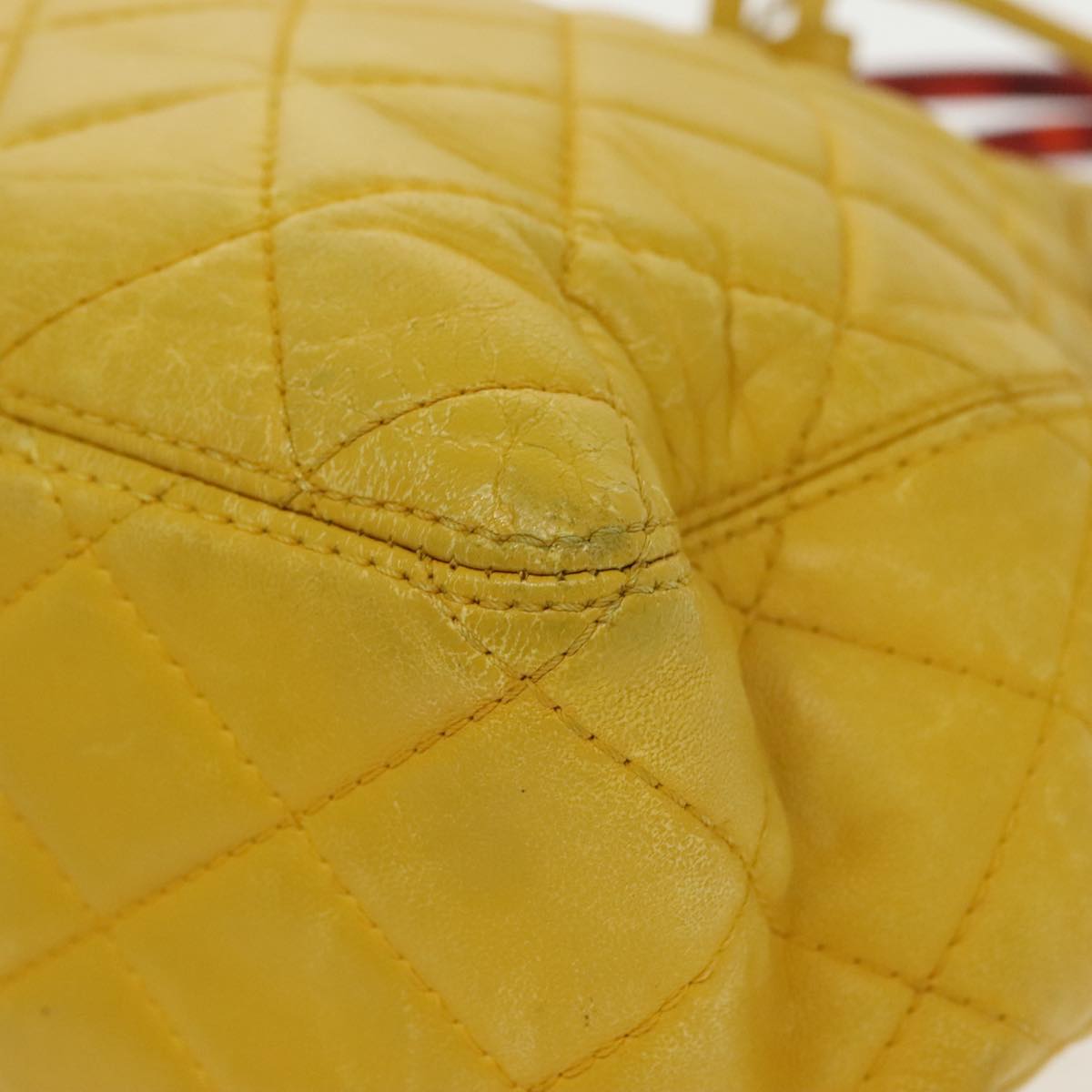 CHANEL Matelasse Hand Bag Lamb Skin Yellow CC 99932