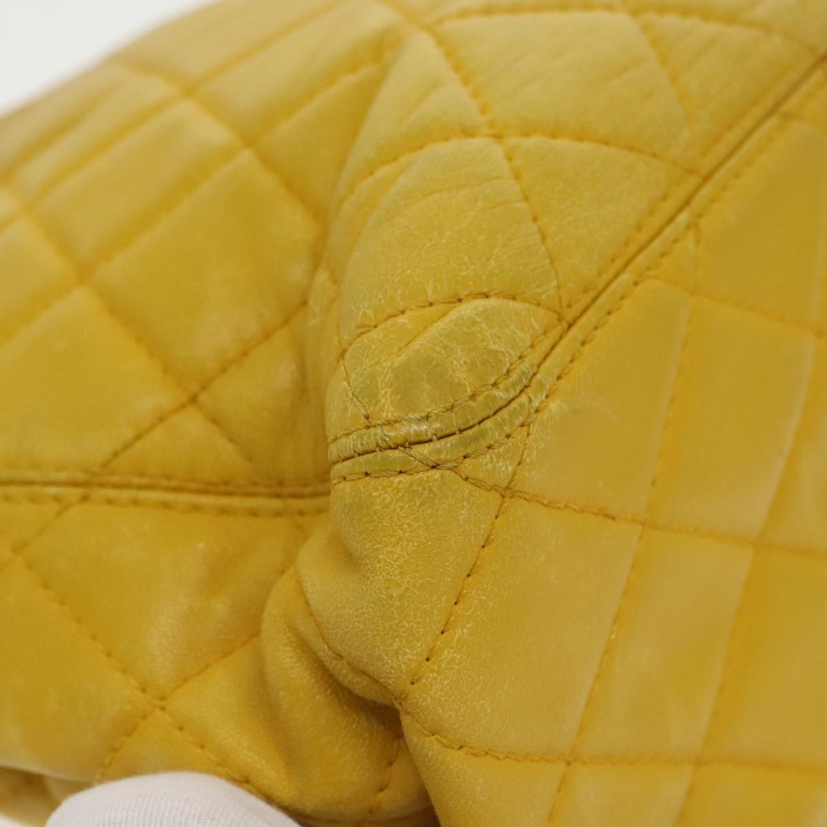 CHANEL Matelasse Hand Bag Lamb Skin Yellow CC 99932