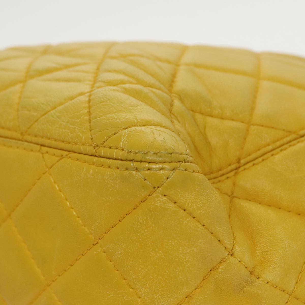 CHANEL Matelasse Hand Bag Lamb Skin Yellow CC 99932