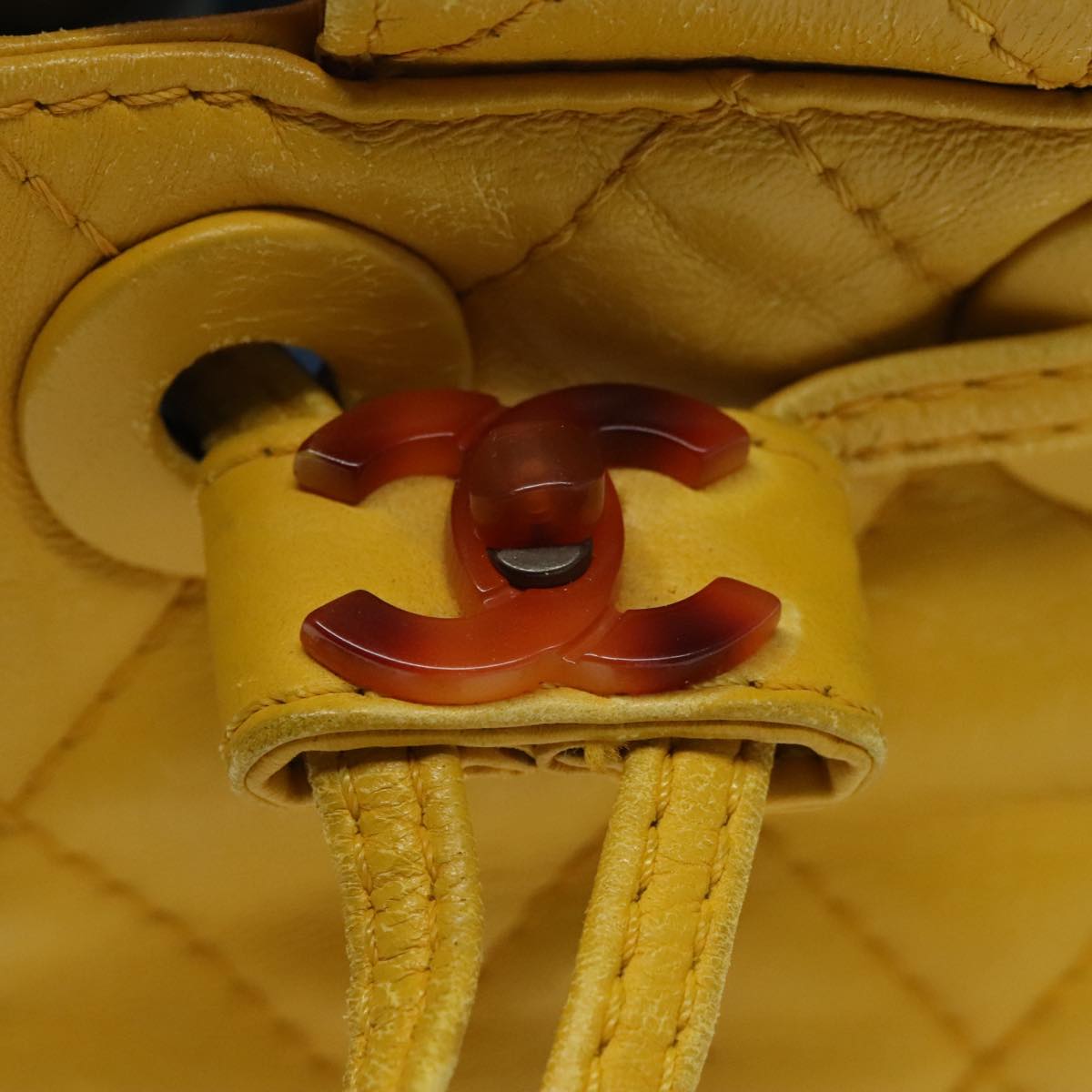 CHANEL Matelasse Hand Bag Lamb Skin Yellow CC 99932