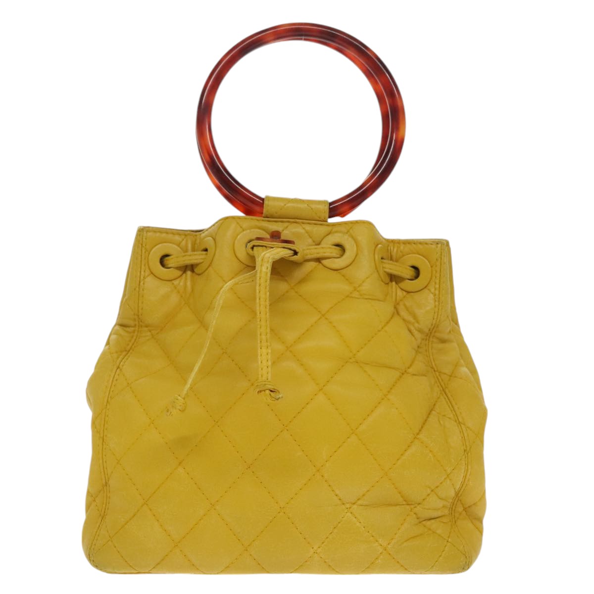 CHANEL Matelasse Hand Bag Lamb Skin Yellow CC 99932