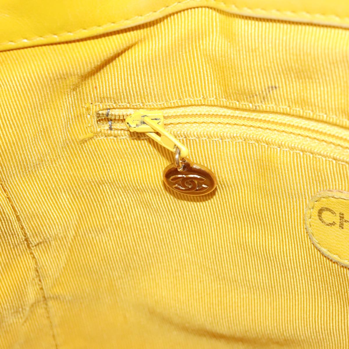 CHANEL Matelasse Hand Bag Lamb Skin Yellow CC 99932