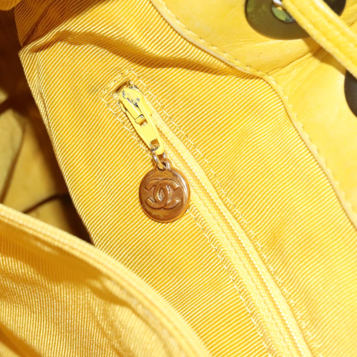 CHANEL Matelasse Hand Bag Lamb Skin Yellow CC 99932