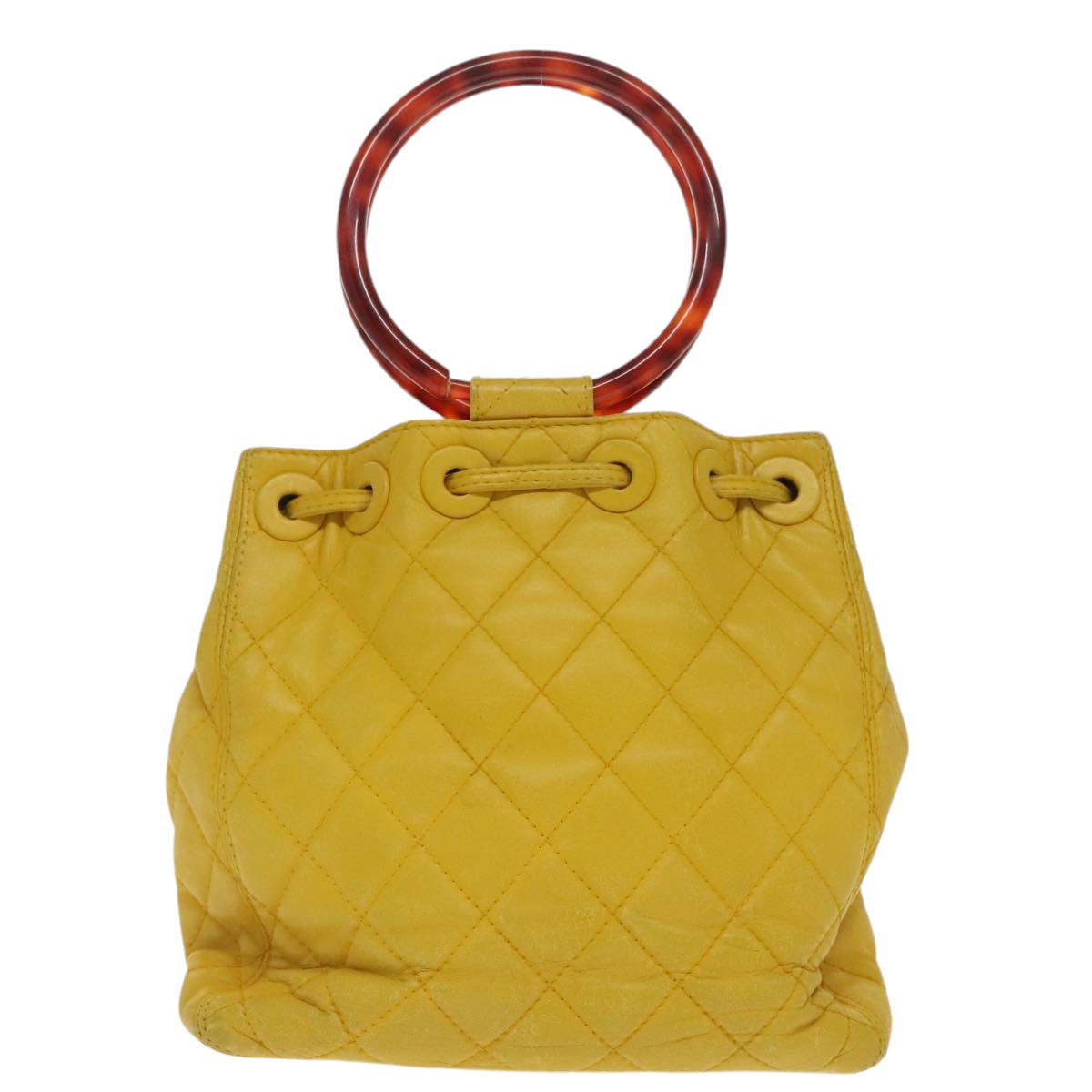 CHANEL Matelasse Hand Bag Lamb Skin Yellow CC 99932