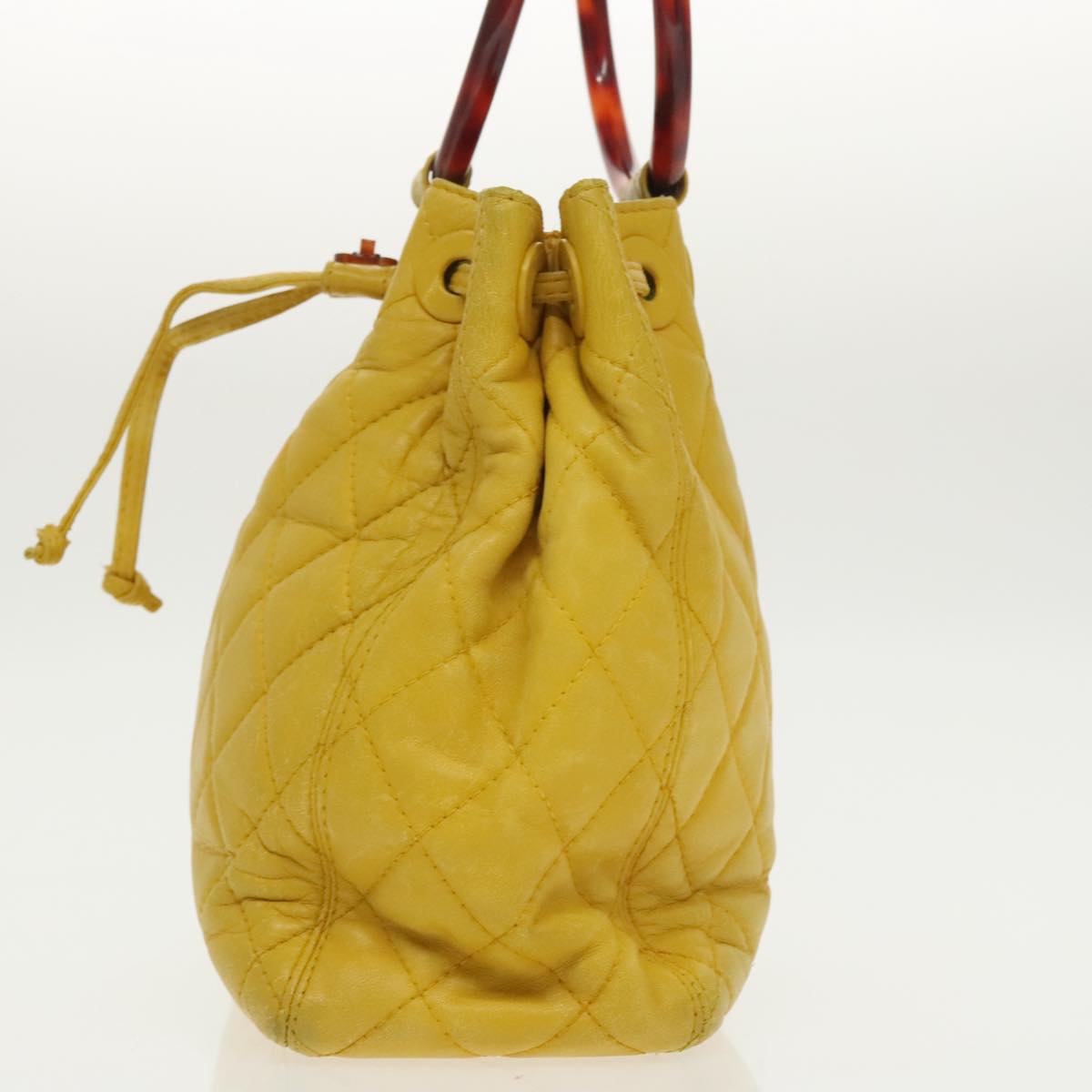 CHANEL Matelasse Hand Bag Lamb Skin Yellow CC 99932