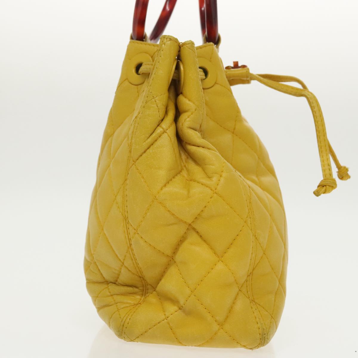 CHANEL Matelasse Hand Bag Lamb Skin Yellow CC 99932