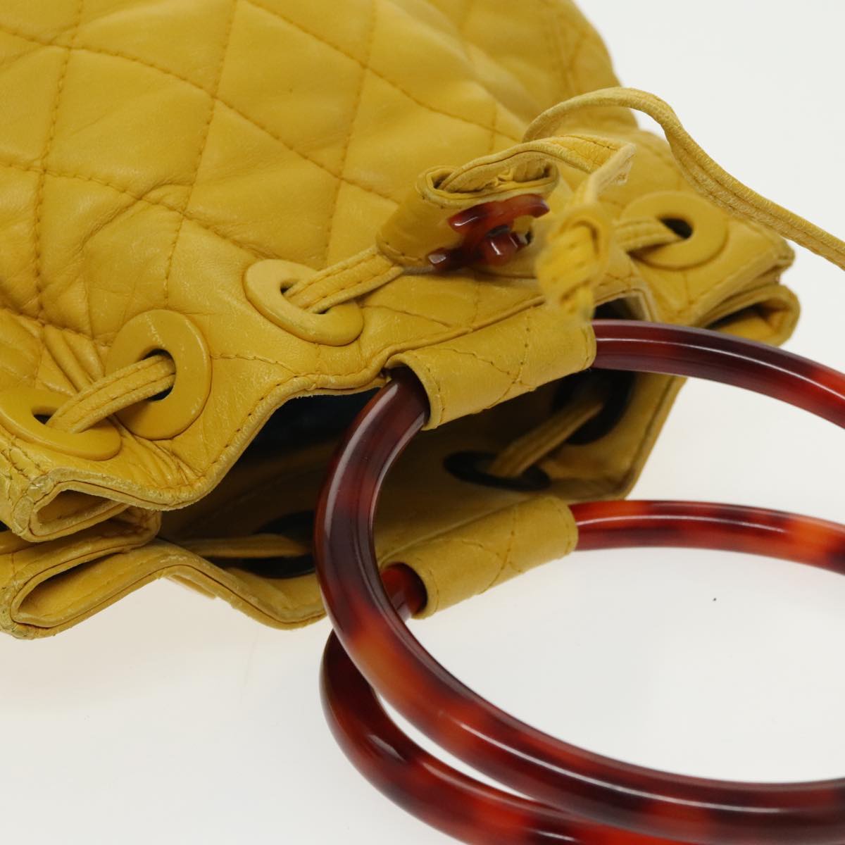 CHANEL Matelasse Hand Bag Lamb Skin Yellow CC 99932