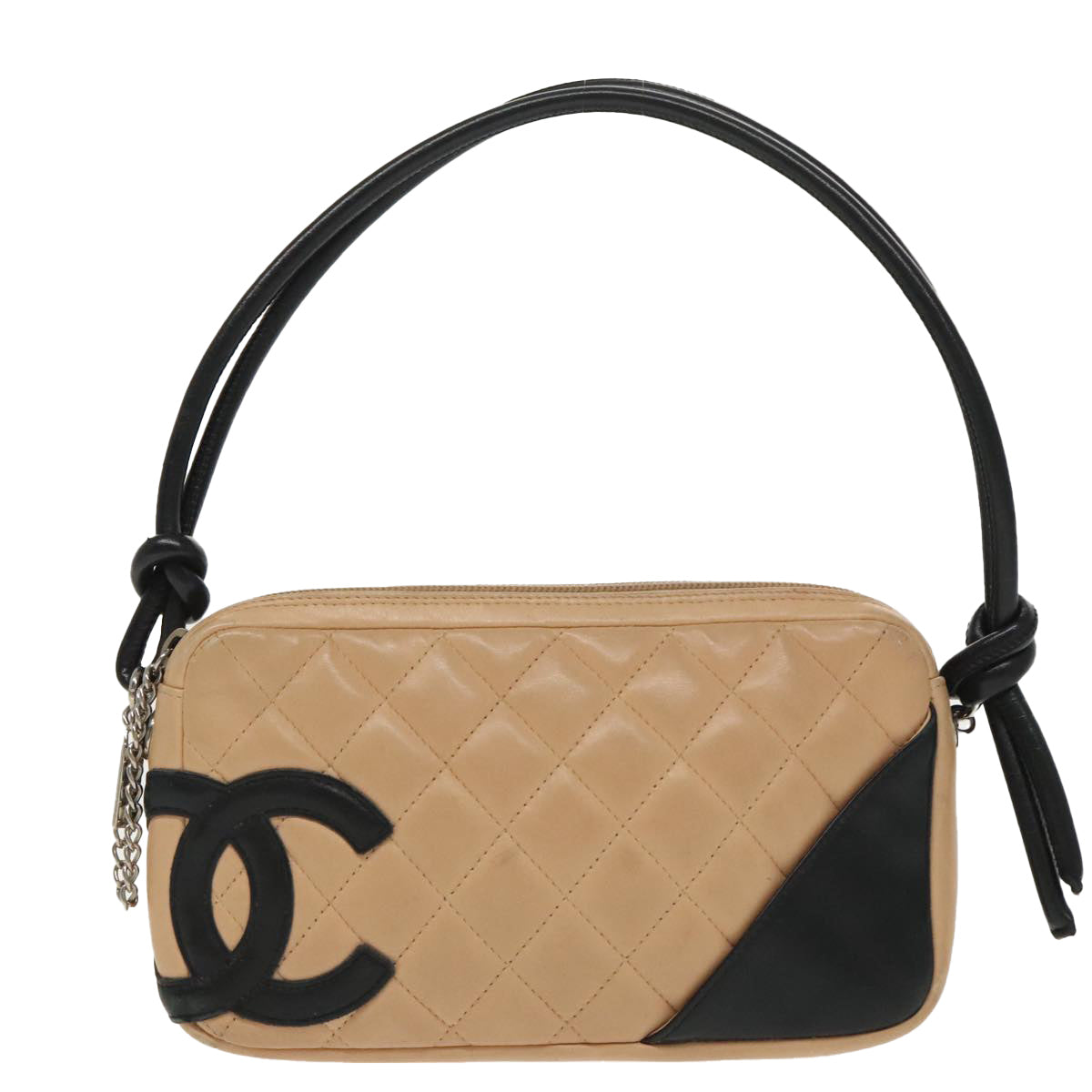 CHANEL Cambon Line Shoulder Bag Leather Beige Silver CC 99937