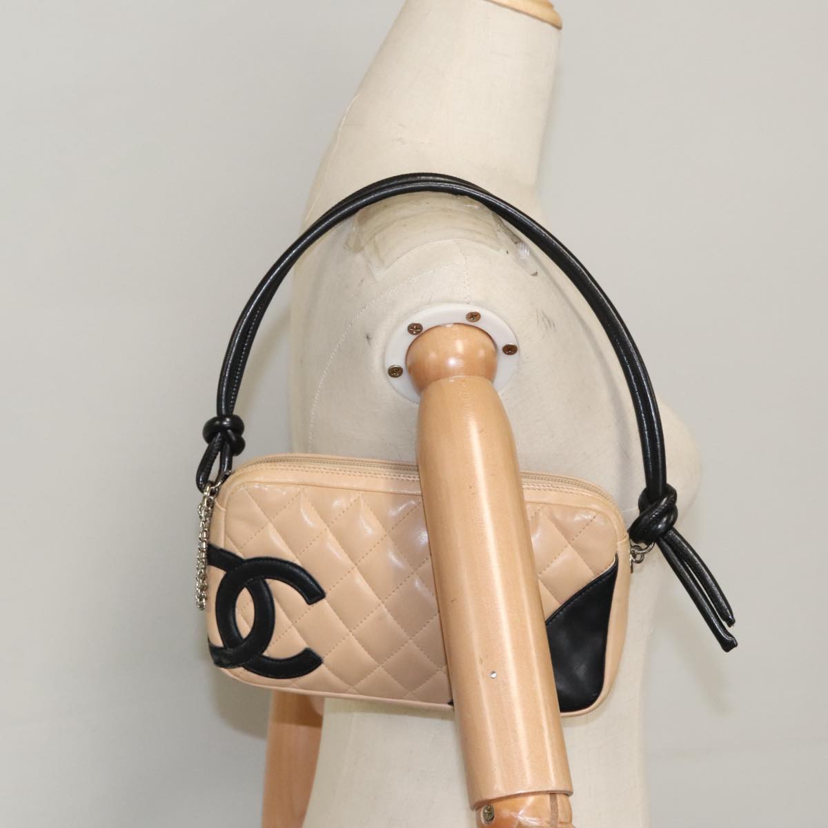 CHANEL Cambon Line Shoulder Bag Leather Beige Silver CC 99937