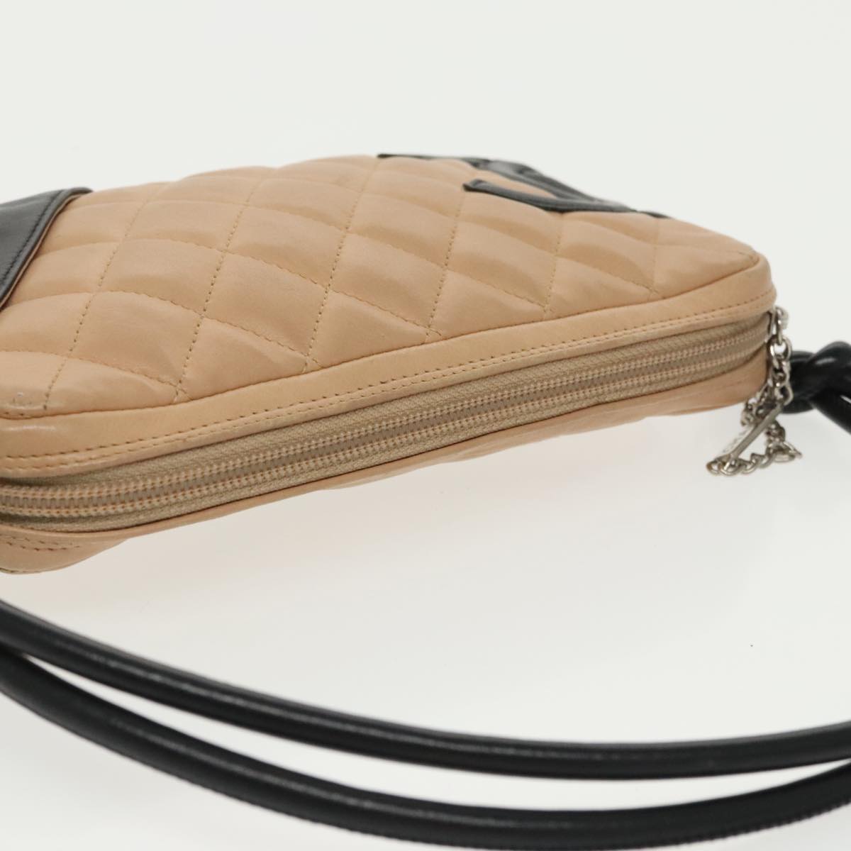 CHANEL Cambon Line Shoulder Bag Leather Beige Silver CC 99937