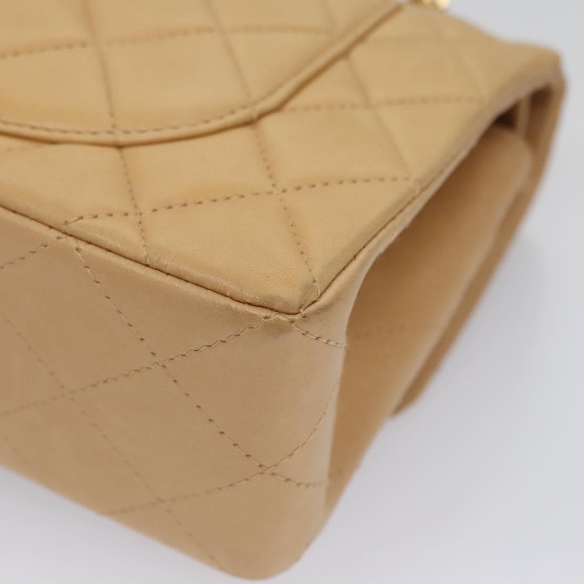 CHANEL Matelasse 25 Chain Shoulder Bag Lamb Skin Beige Gold CC 99970SA