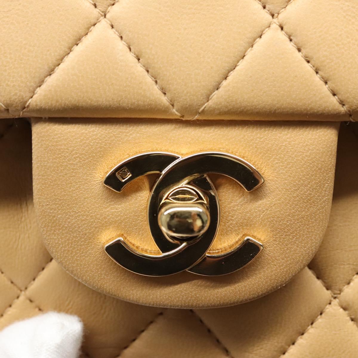 CHANEL Matelasse 25 Chain Shoulder Bag Lamb Skin Beige Gold CC 99970SA