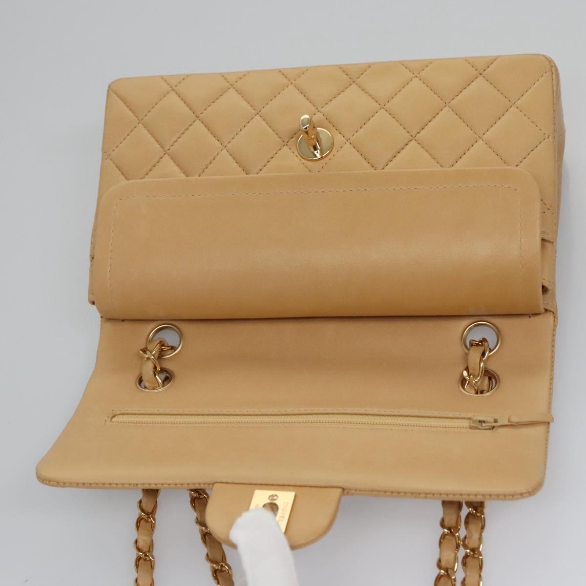CHANEL Matelasse 25 Chain Shoulder Bag Lamb Skin Beige Gold CC 99970SA