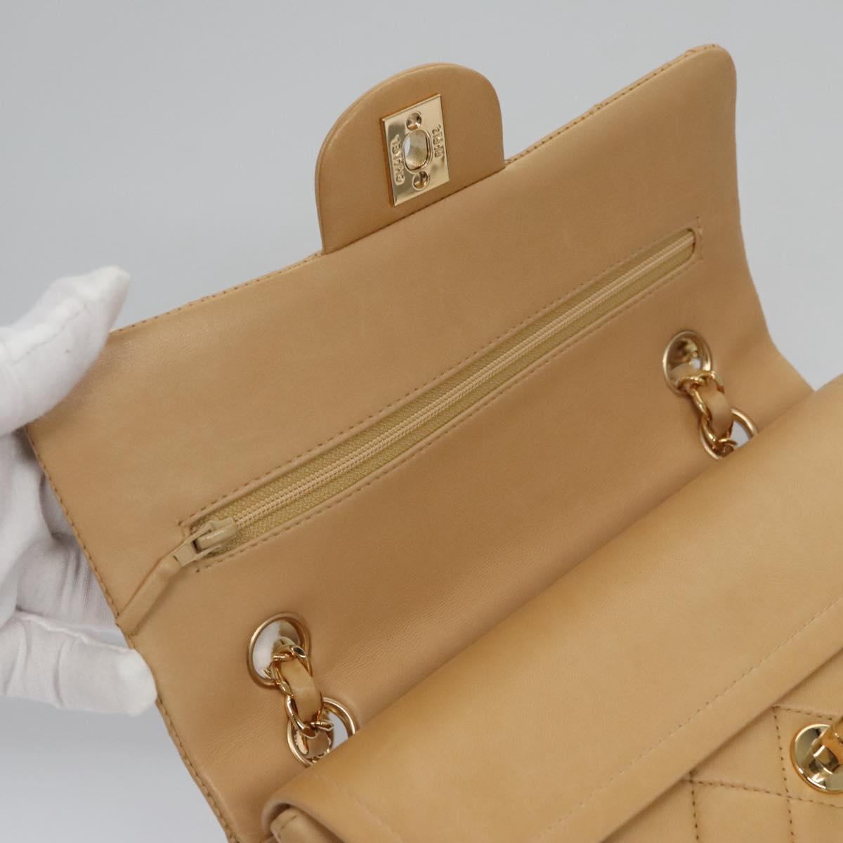 CHANEL Matelasse 25 Chain Shoulder Bag Lamb Skin Beige Gold CC 99970SA