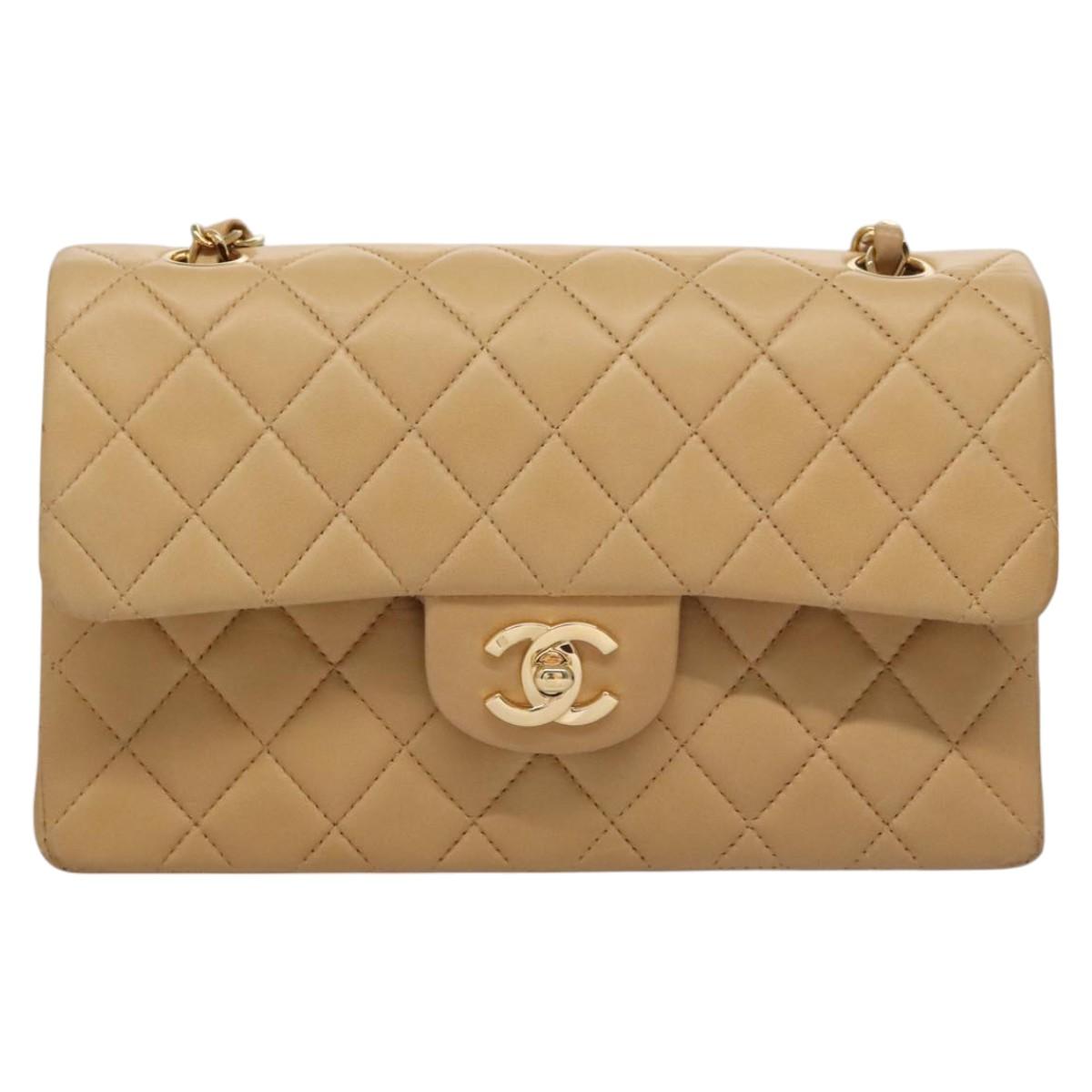 CHANEL Matelasse 25 Chain Shoulder Bag Lamb Skin Beige Gold CC 99970SA