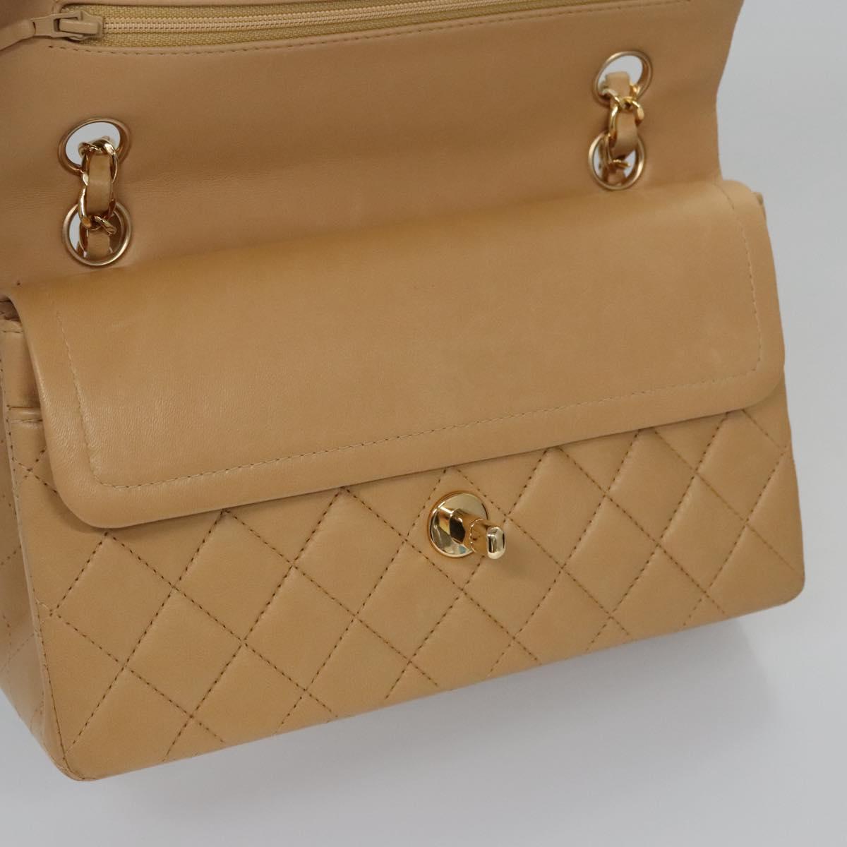 CHANEL Matelasse 25 Chain Shoulder Bag Lamb Skin Beige Gold CC 99970SA