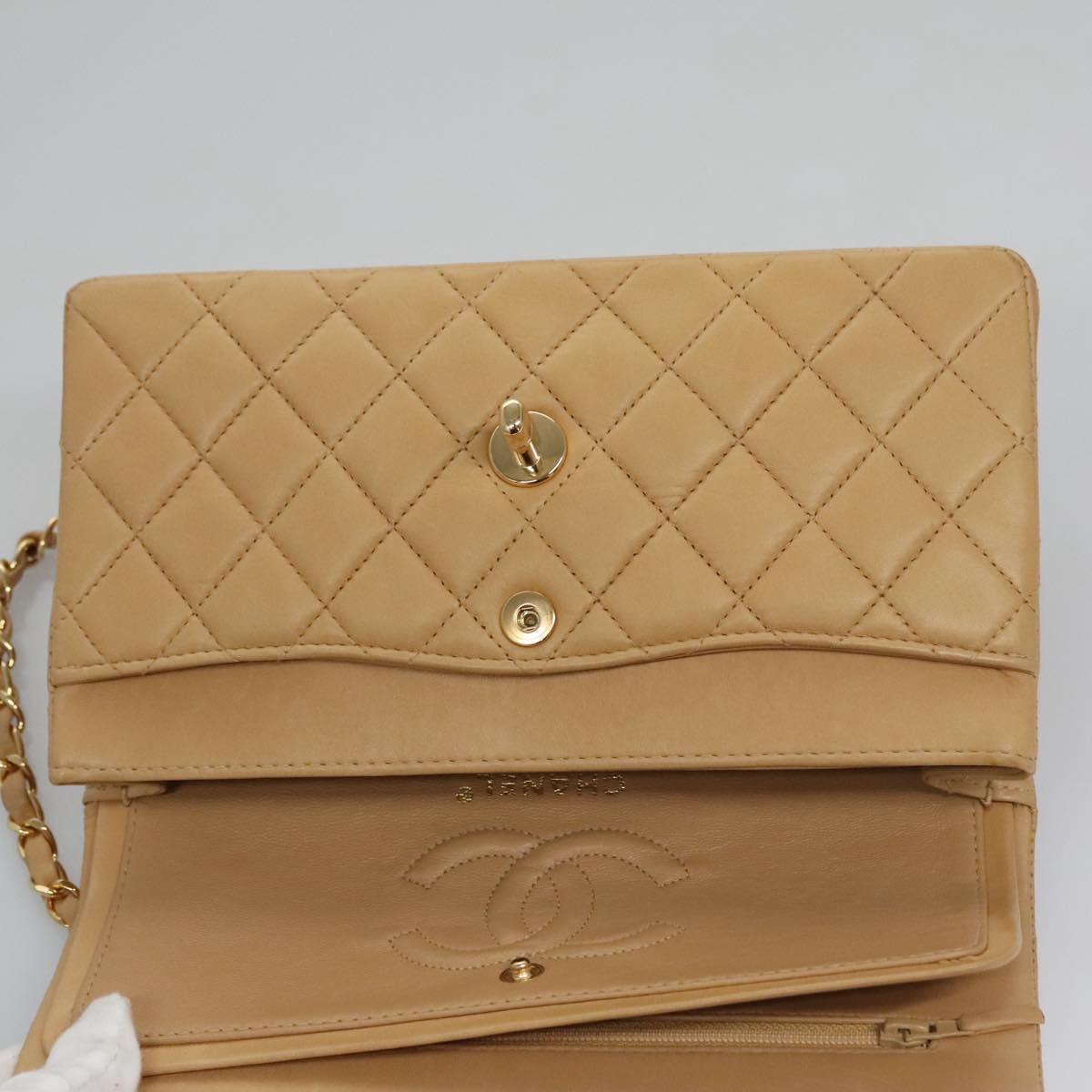 CHANEL Matelasse 25 Chain Shoulder Bag Lamb Skin Beige Gold CC 99970SA