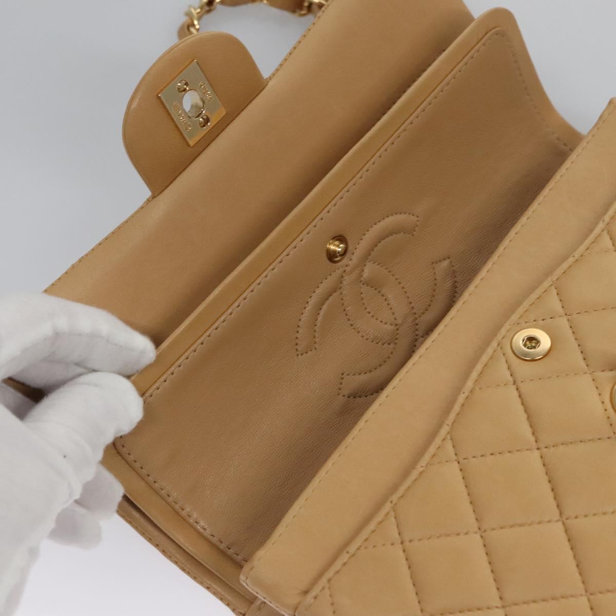 CHANEL Matelasse 25 Chain Shoulder Bag Lamb Skin Beige Gold CC 99970SA