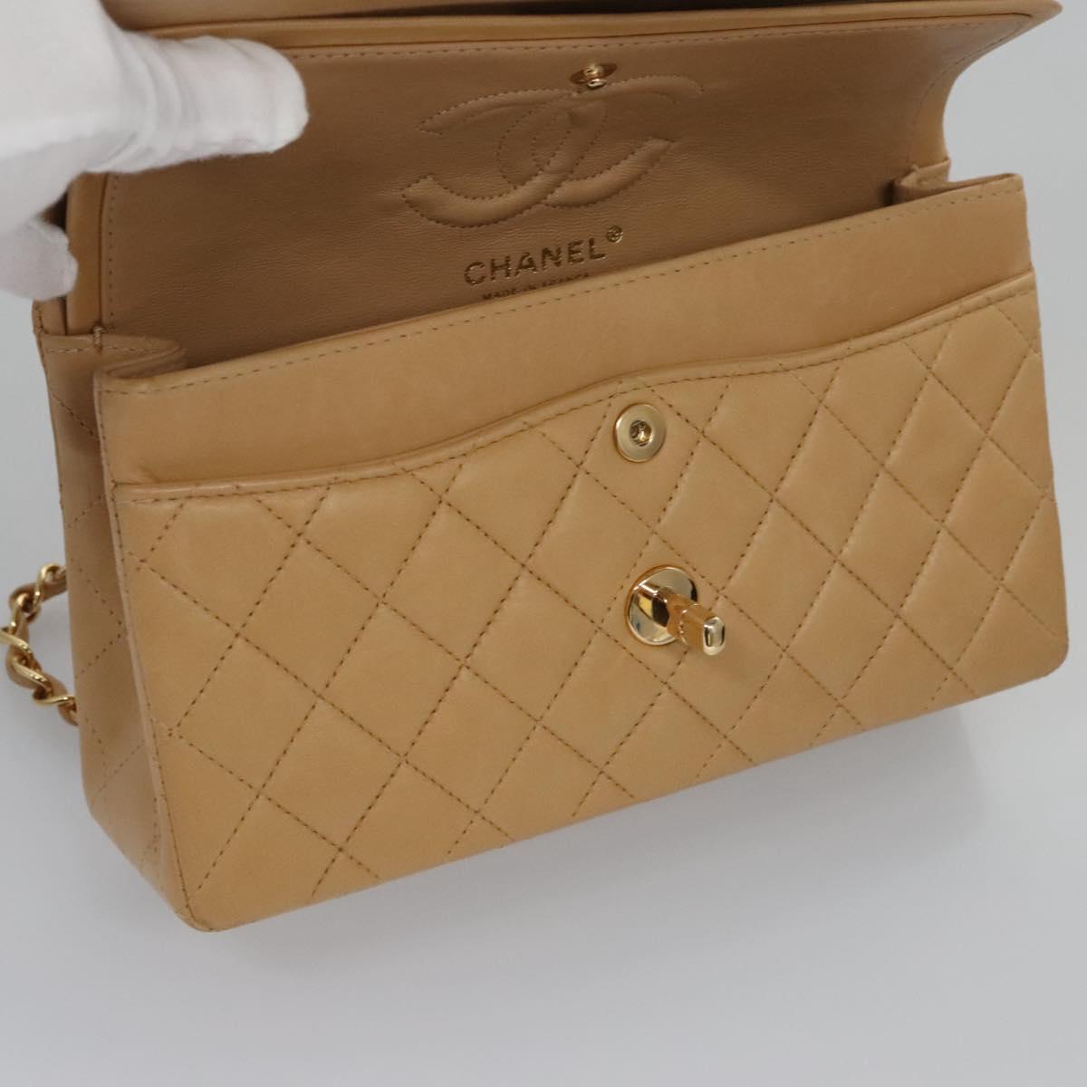 CHANEL Matelasse 25 Chain Shoulder Bag Lamb Skin Beige Gold CC 99970SA