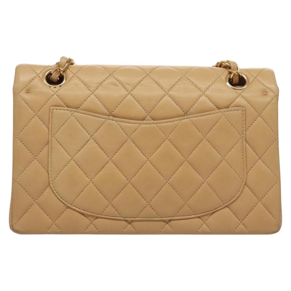 CHANEL Matelasse 25 Chain Shoulder Bag Lamb Skin Beige Gold CC 99970SA