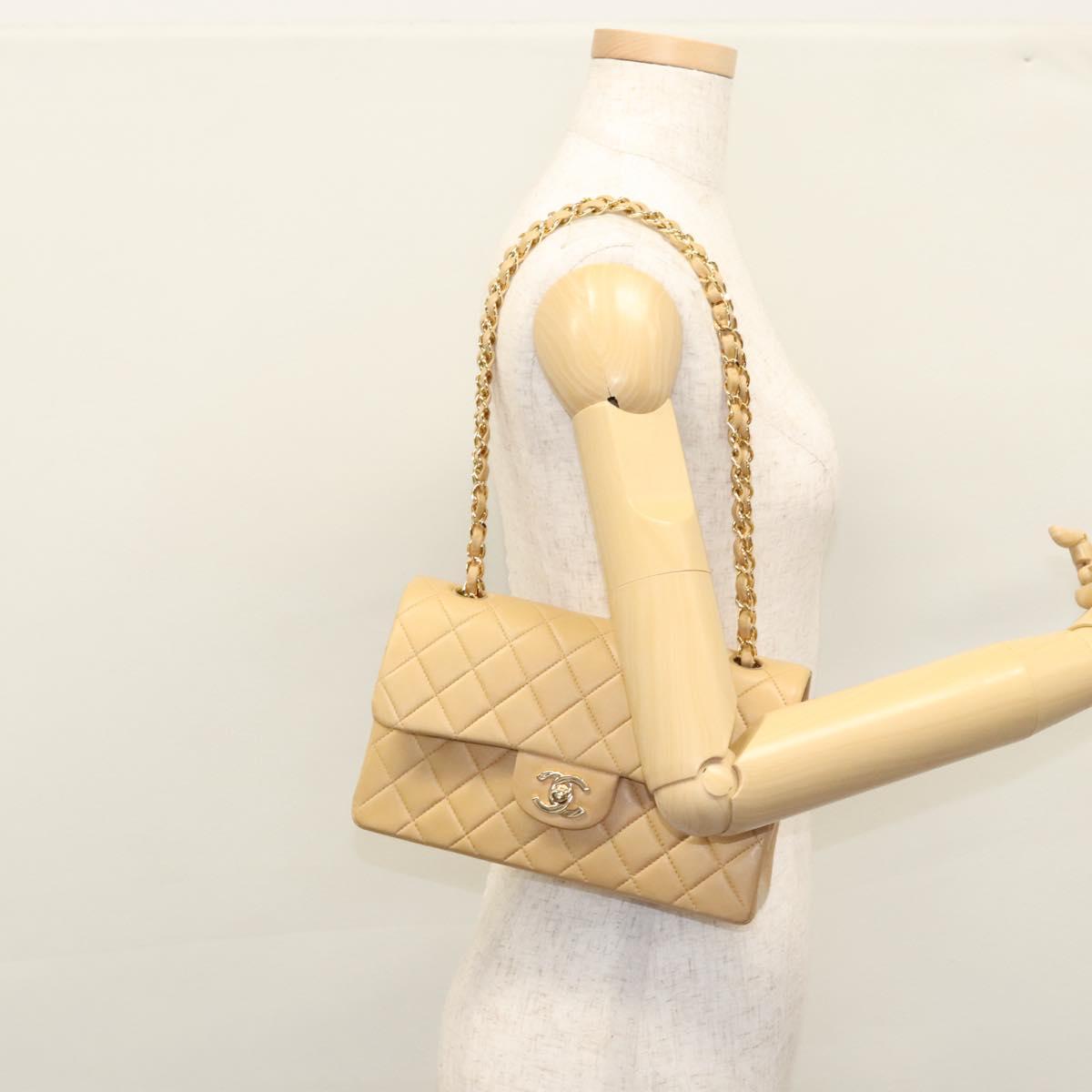 CHANEL Matelasse 25 Chain Shoulder Bag Lamb Skin Beige Gold CC 99970SA