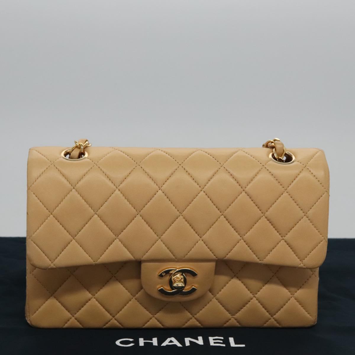 CHANEL Matelasse 25 Chain Shoulder Bag Lamb Skin Beige Gold CC 99970SA