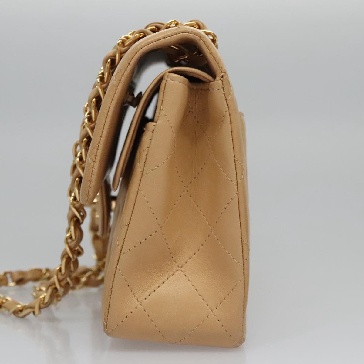 CHANEL Matelasse 25 Chain Shoulder Bag Lamb Skin Beige Gold CC 99970SA