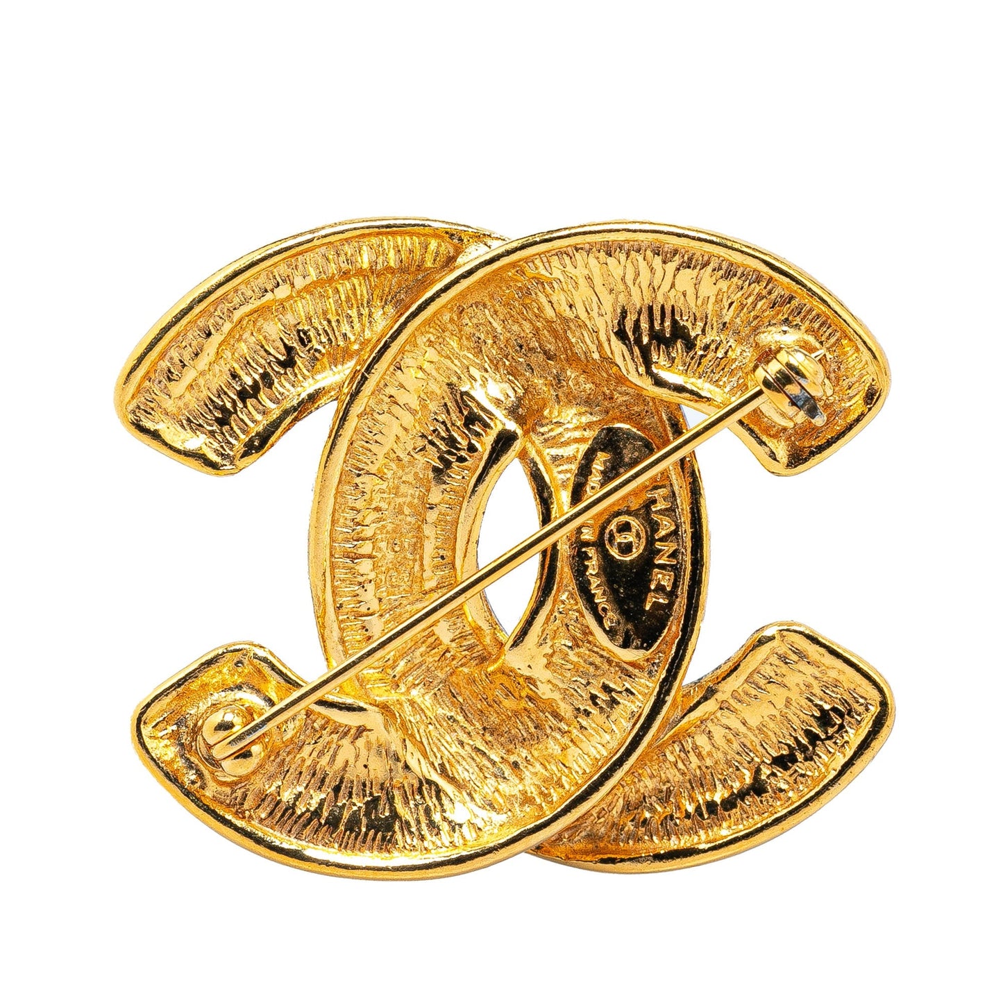 Gold Chanel Gold Plated CC Logos Quilted Brooch