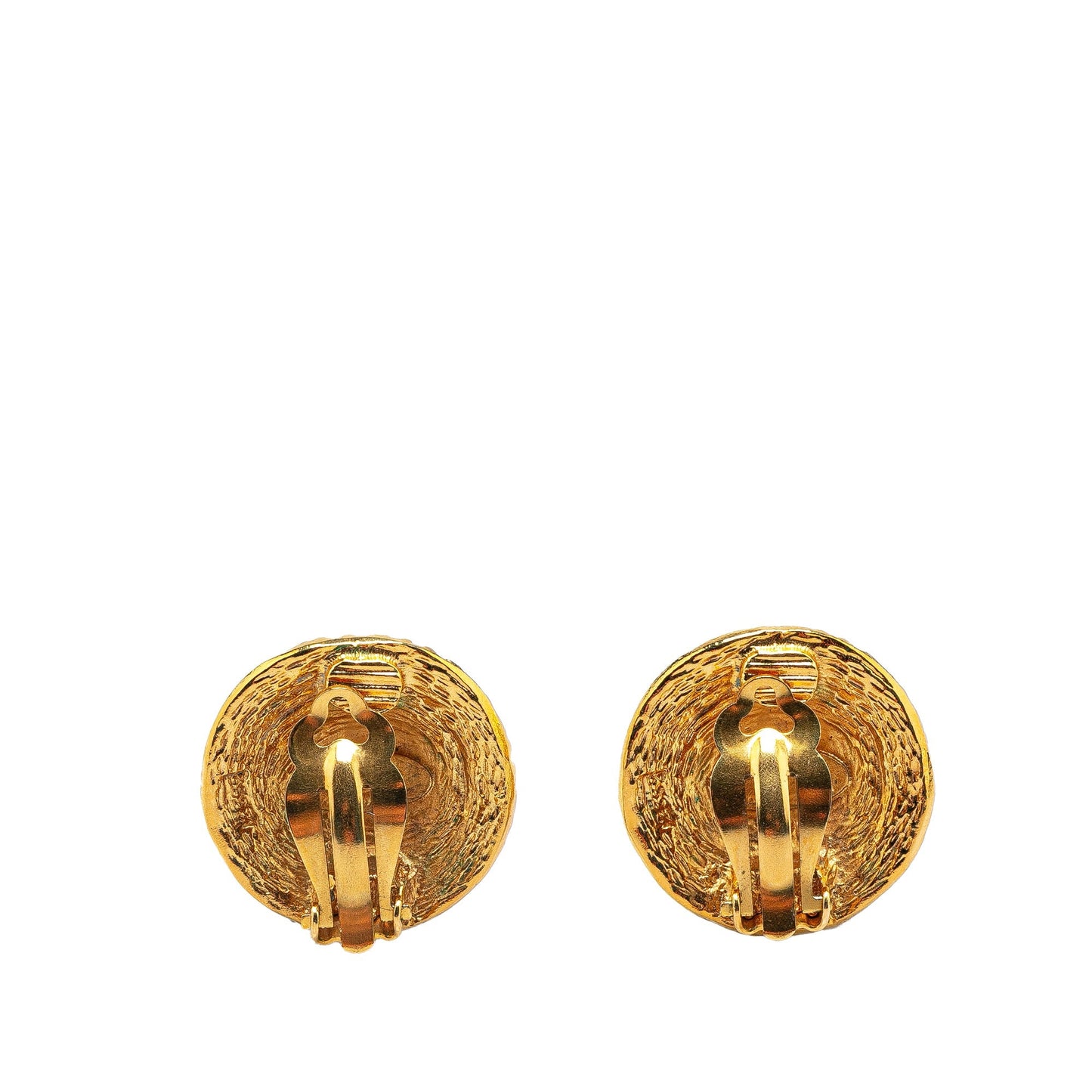 Gold Chanel Gold Plated CC Round Clip On Earrings