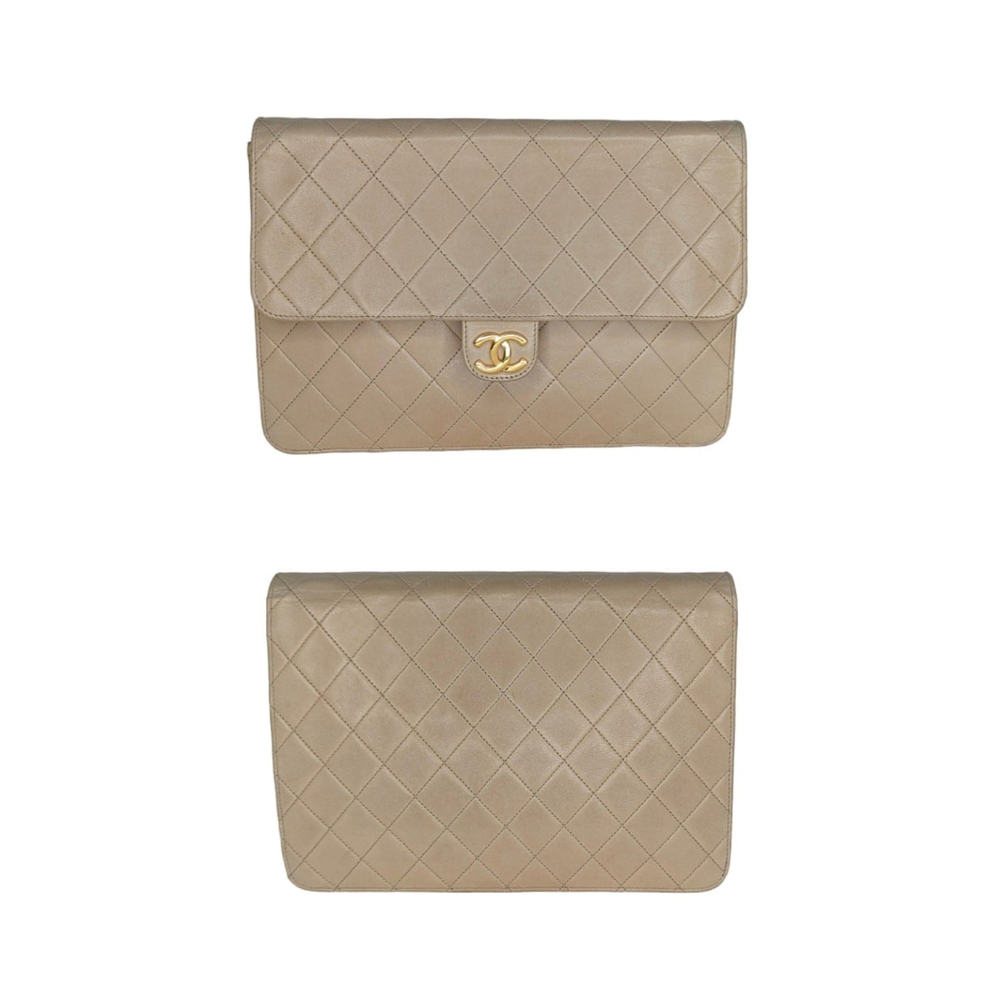 Chanel Vintage Beige Quilted Lambskin Medium Flap Bag