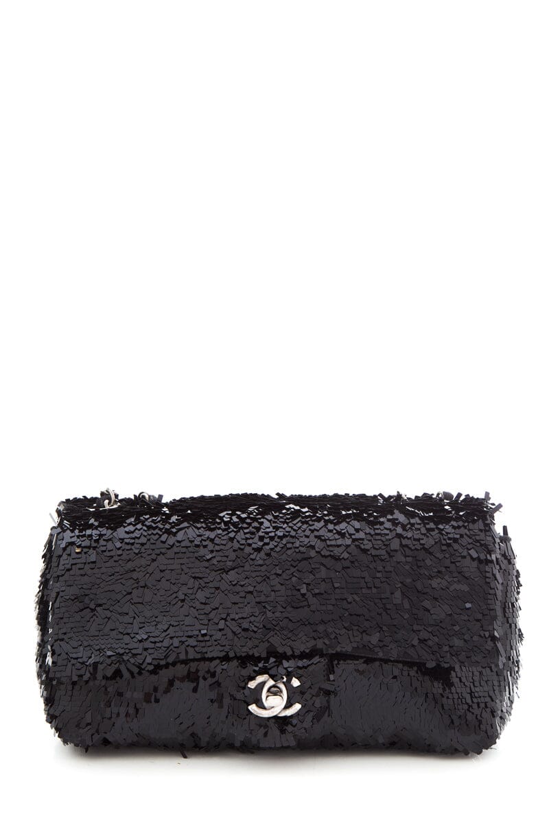 Chanel Black Sequin 2013/14 Single Flap Handbag