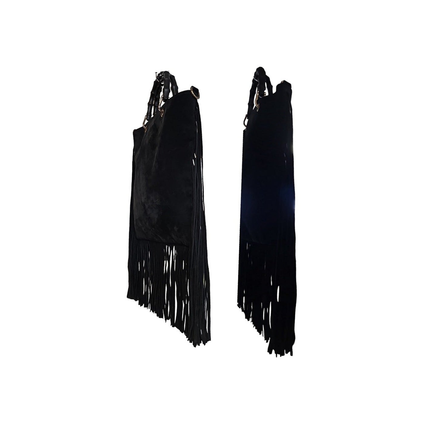 Gucci 2-way Bamboo Handle Black Suede Fringe Hobo Tote Bag