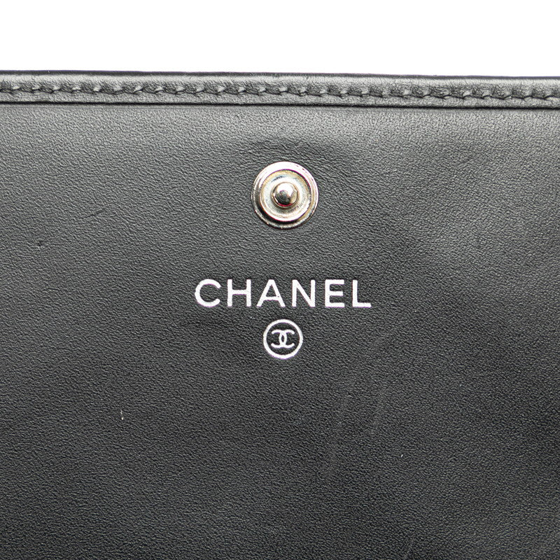 Chanel Cambon Line Coco Mark Long Wallet Black Leather